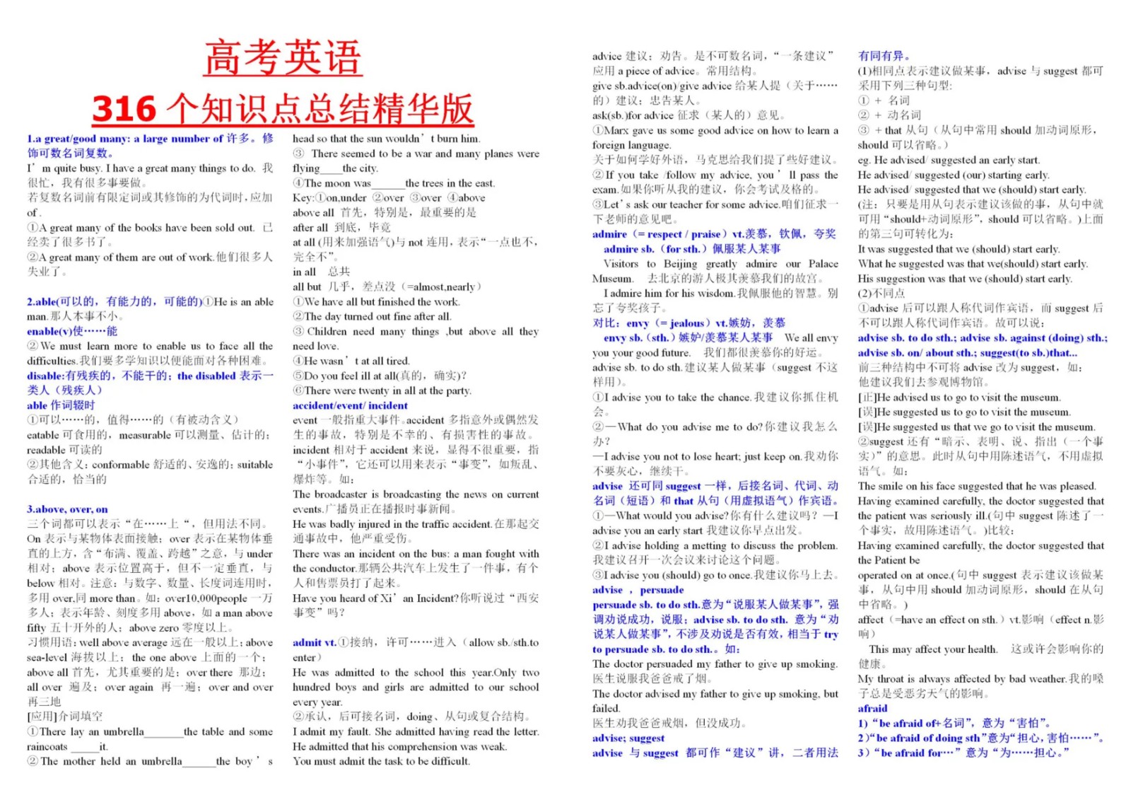 高考英语316个知识点总结
